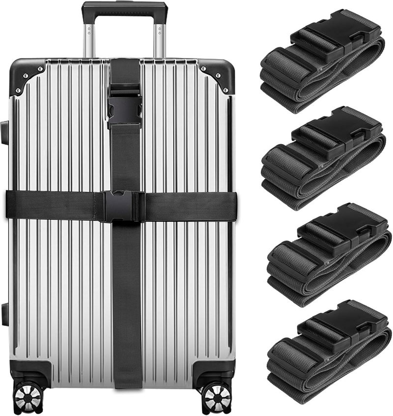 collwait Luggage Straps for Suitcases, Black - Premium Quality Polyester Material, TSA Approved, Adjustable & Versatile, Sturdy Buckle, 4 Pack - Ideal for Travelers - Image 1